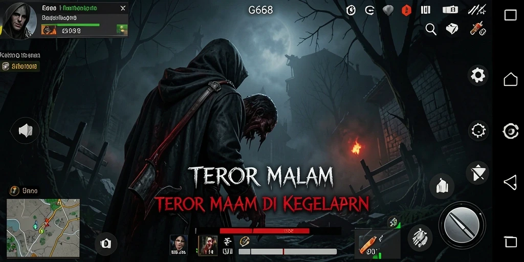 Screenshot gameplay G668 menampilkan suasana horor yang mencekam.