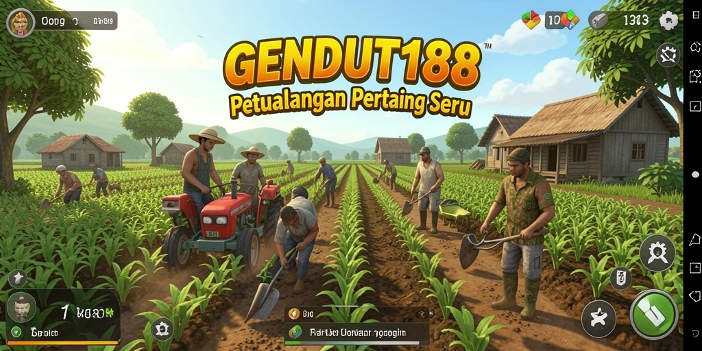 Tangkapan layar gameplay GENDUT188 menampilkan ladang yang subur dan hewan ternak.