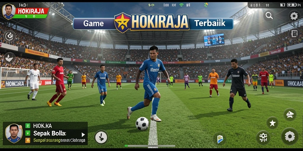Screenshot HOKIRAJA menampilkan gameplay seru dalam pertandingan sepak bola.
