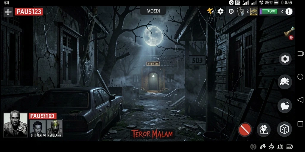 Tangkapan layar dari gameplay mencekam PAUS123 di dalam kegelapan.