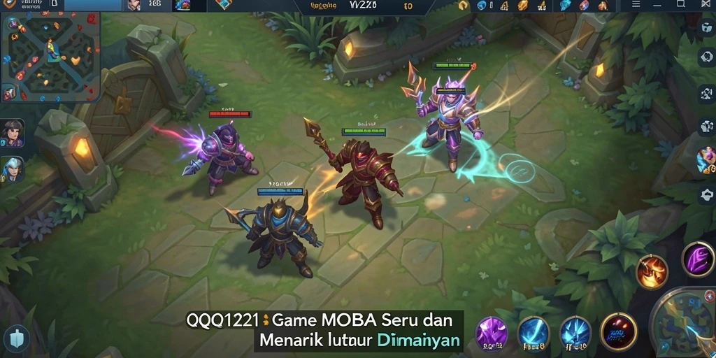 Gameplay MOBA yang seru dan penuh strategi di QQ1221.