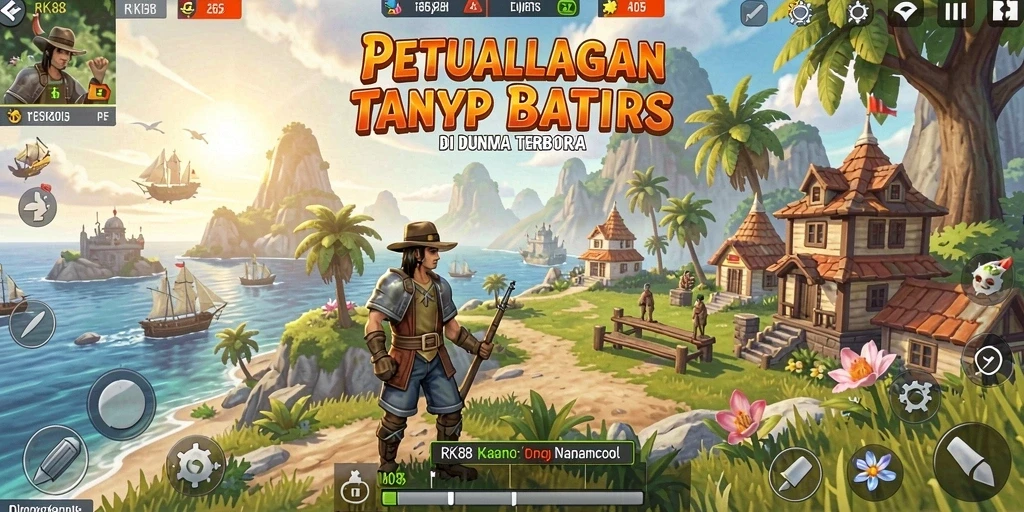 Tampilan gameplay RK88 dalam dunia terbuka yang luas dan interaktif.