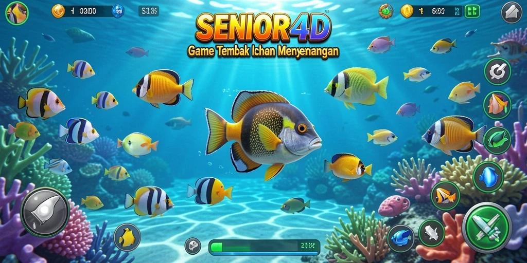 Tangkapan layar utama SENIOR4D menampilkan aksi seru dalam permainan Tembak Ikan.