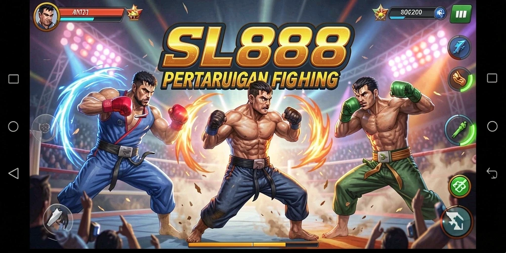 Screenshot gameplay SL888 menampilkan aksi bertarung yang menegangkan.