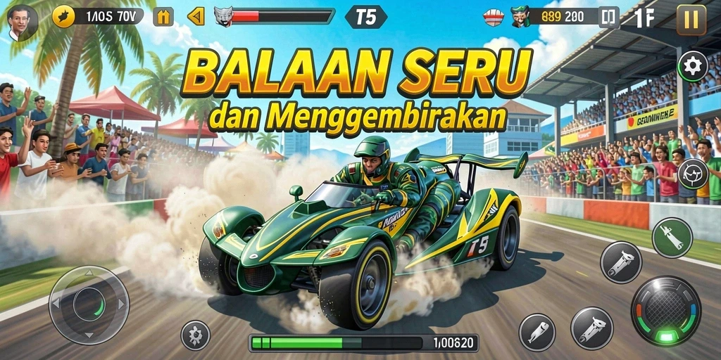 Tampilan gameplay menarik dengan balapan yang mendebarkan.